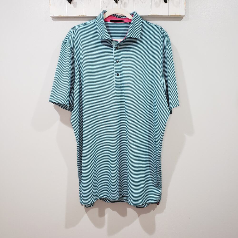 Greyson Clothiers Polo Shirt XL Blue Stripe Performance Golf Stretch EUC